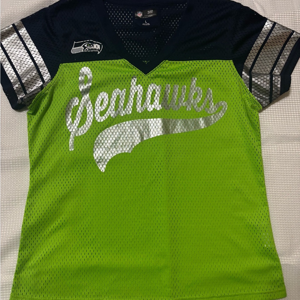 NFL Seahawks Green and Silver Women's Jersey
